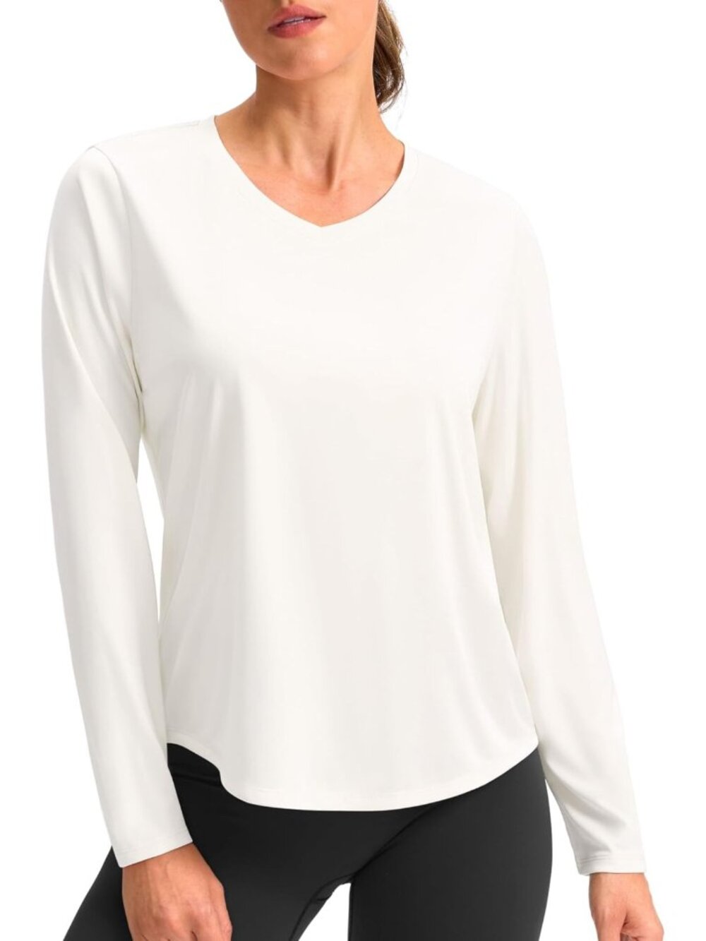 V-Neck Long Sleeve Workout Tops for Women - Dry Fit Athletic Shirts XS-3XL